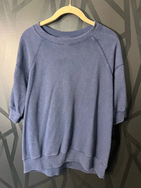 Navy Short-Sleeve Crewneck Sweatshirt - Picture 1 of 5